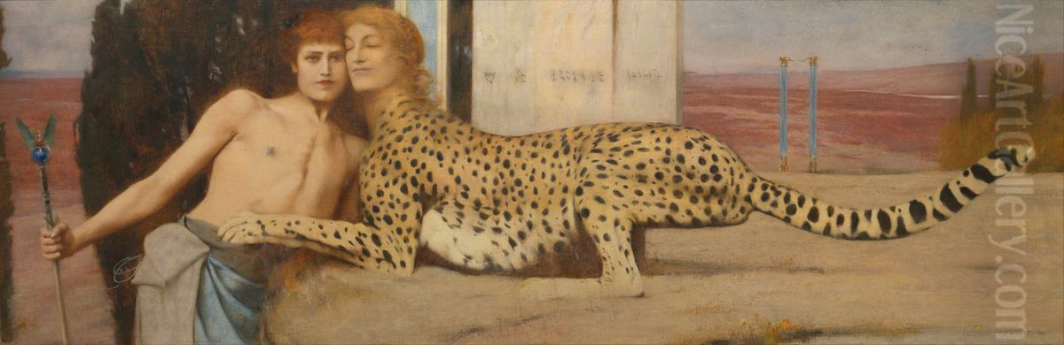 Caresses Oil Painting by Fernand Khnopff