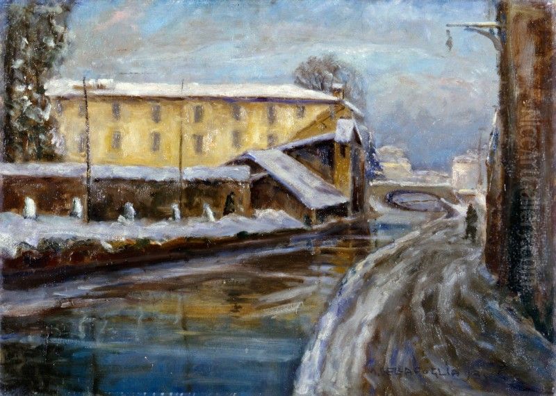 Naviglio Oil Painting by Mario Della Foglia