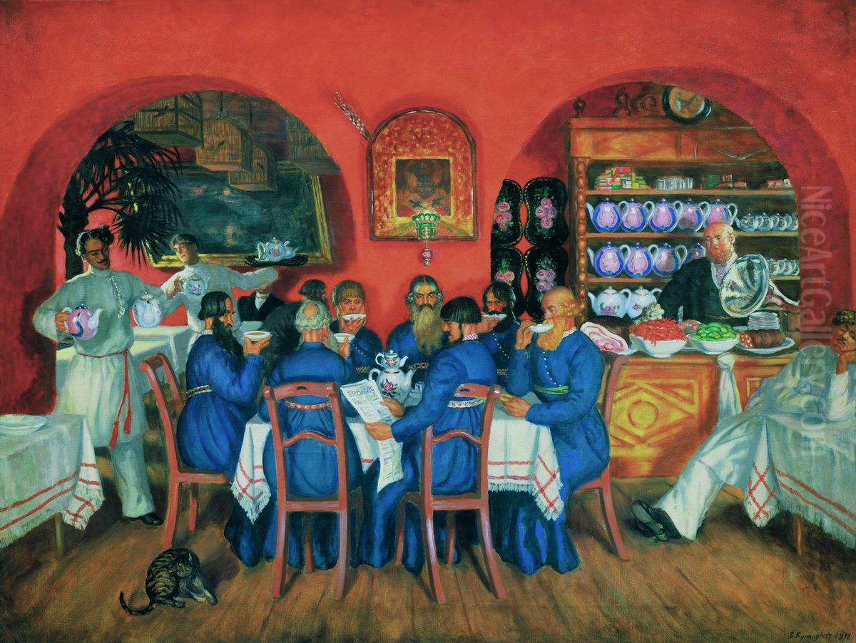 Moskovskij traktir Oil Painting by Boris Kustodiev