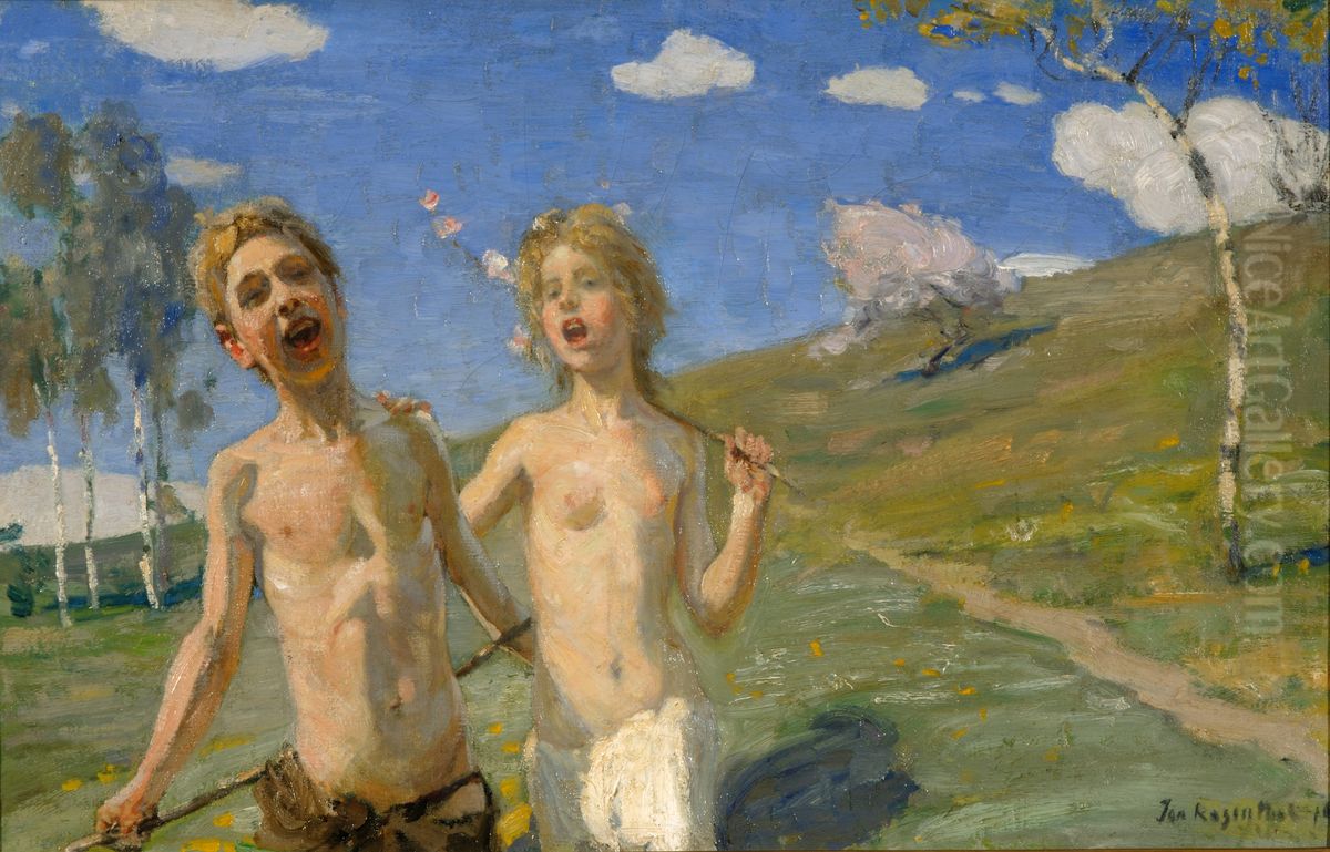 Jubilant children Oil Painting by Janis Rozentals