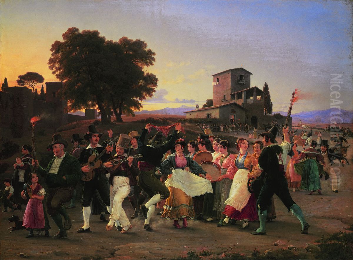 October Festival Evening Outside the Walls of Rome. Oil Painting by Wilhelm Marstrand