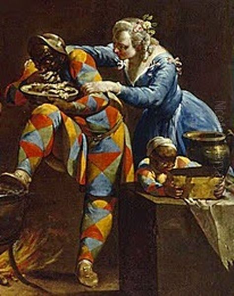 Harlequin Oil Painting by Giovanni Domenico Ferretti