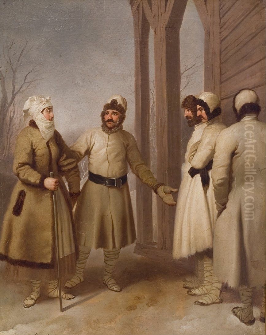 Lithuanian peasants Oil Painting by Franciszek Smuglewicz