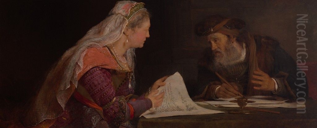 Esther and Mordecai Oil Painting by Arent de Gelder