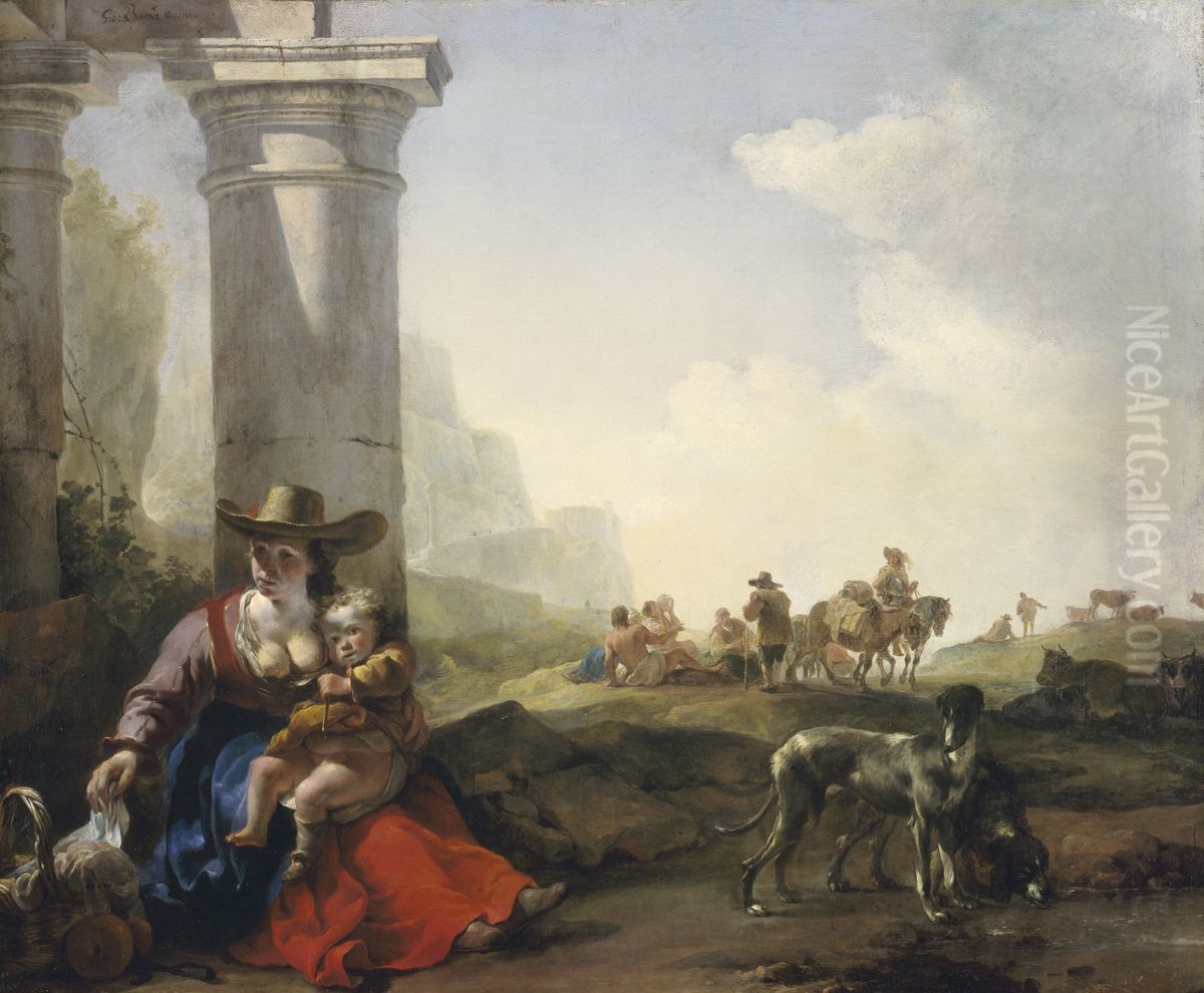Italian Peasants among Ruins Oil Painting by Jan Baptist Weenix