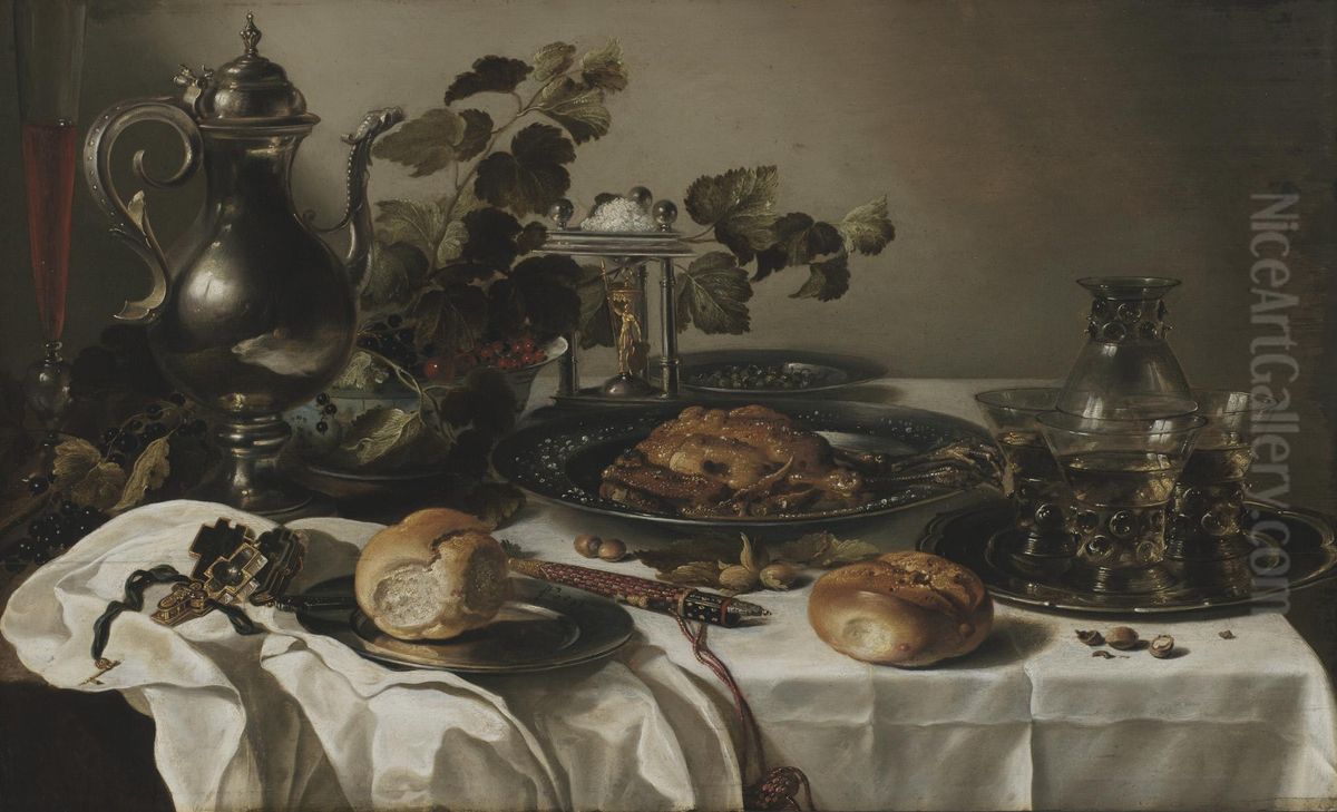 Banquet Still Life with Ewer and Bread Oil Painting by Pieter Claesz