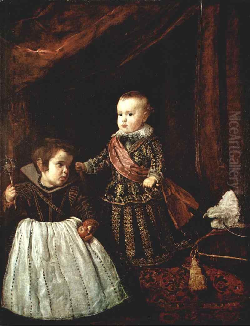 El principe Baltasar Carlos con un enano Oil Painting by Diego Rodriguez de Silva y Velazquez