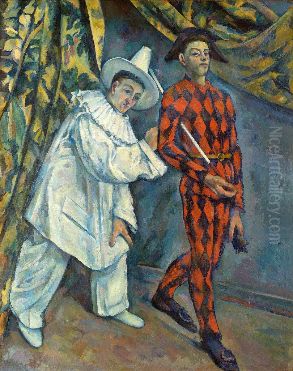 Shrove tuesday (Pierot and Harlequin) Oil Painting by Paul Cezanne