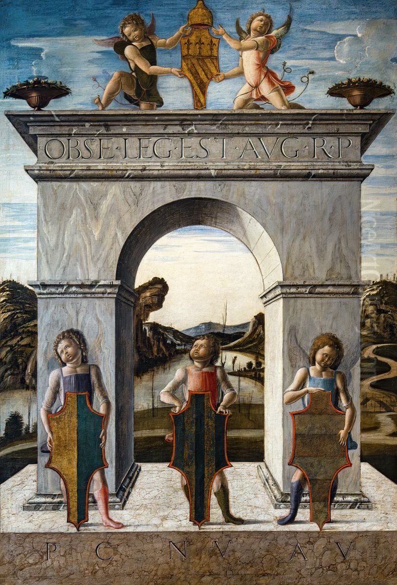 Triumphal Arch of Doge Nicolo Tron.Francais:Arc de Triomphe du Doge Nicolo Tron.Italiano:Arco trionfale del doge Nicolo Tron. Oil Painting by Alvise Vivarini