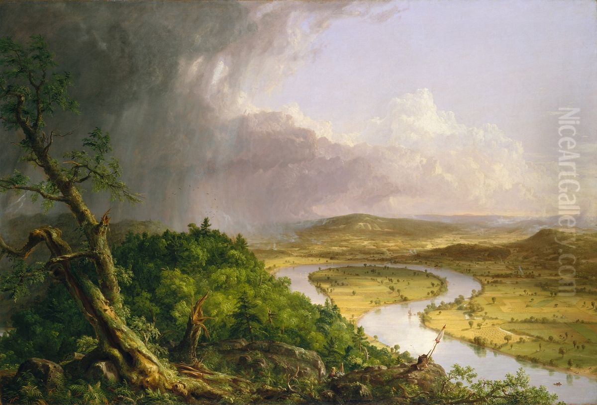 View from Mount Holyoke, Northampton, Massachusetts, after a Thunderstorm-The Oxbow Oil Painting by Thomas Cole