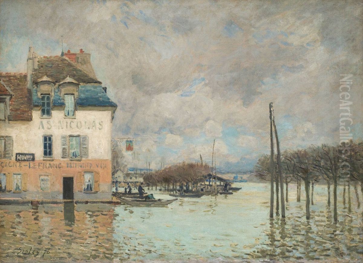 L'Inondation a Port-Marly Oil Painting by Alfred Sisley