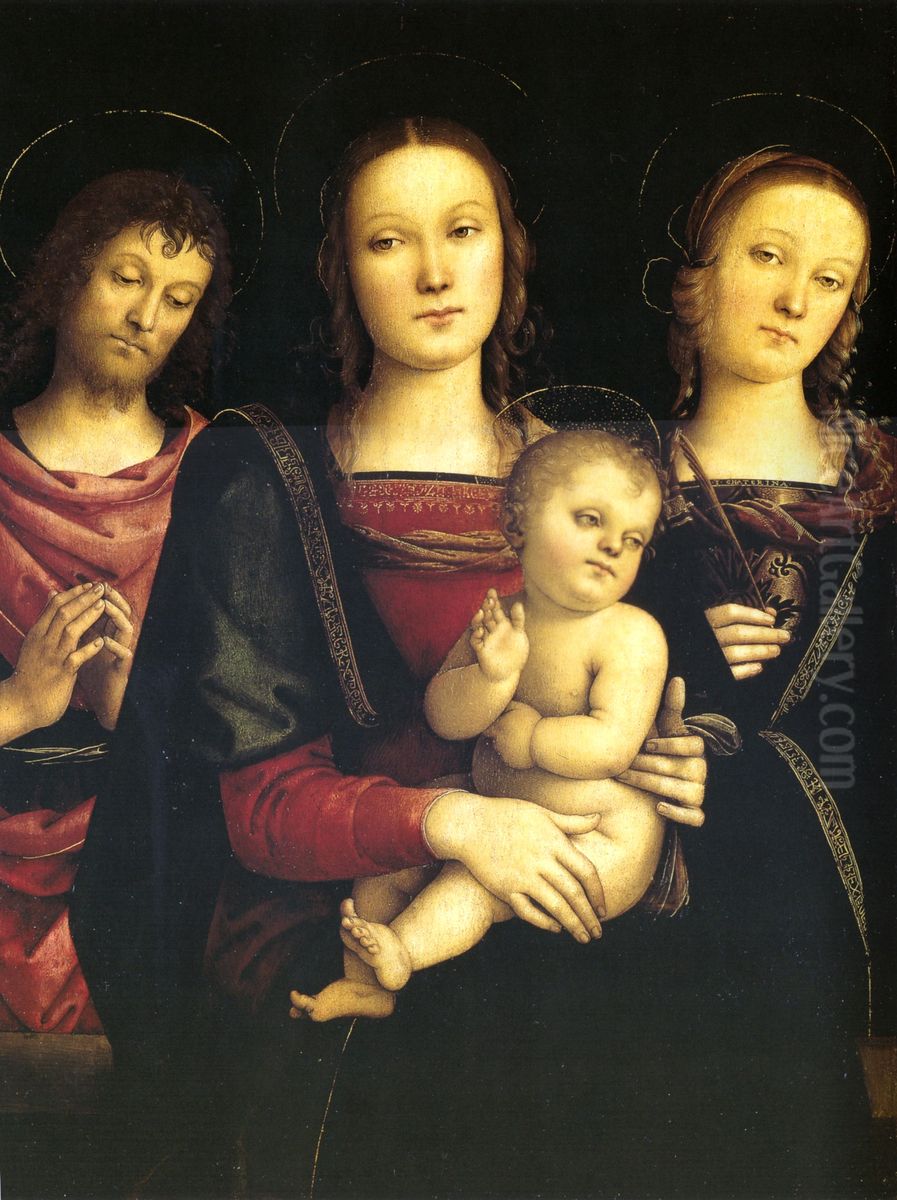 La Vierge et l'Enfant entoures de saint Jean Baptiste et de sainte Catherine d'Alexandrie Oil Painting by Pietro Vannucci Perugino
