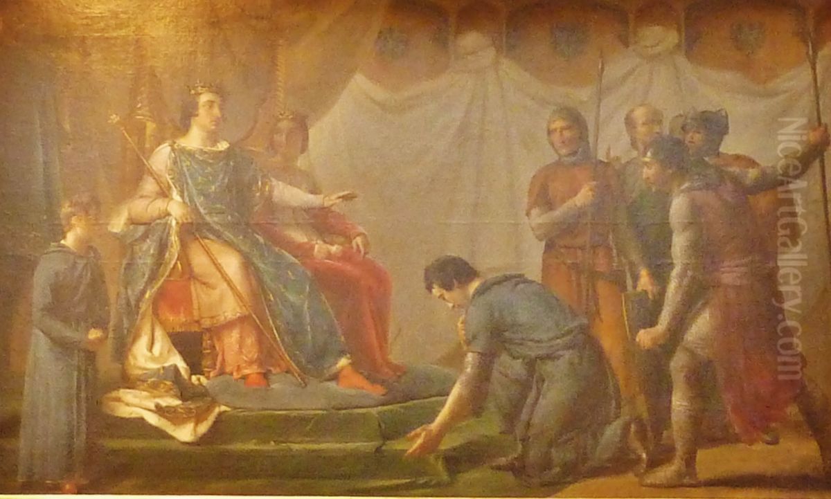 Saint Louis pardonnant a Pierre de Bretagne Oil Painting by Georges Rouget