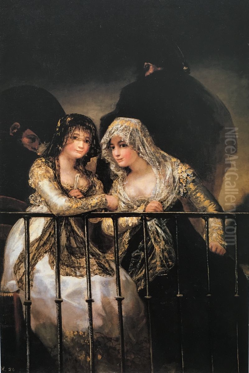 Majas on Balcony Oil Painting by Francisco Goya Fuendetodos