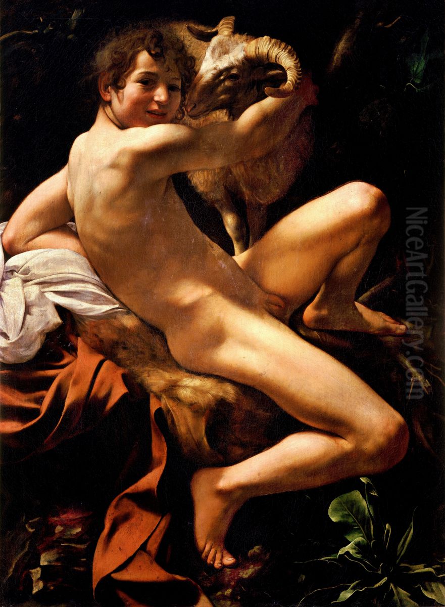 Young Saint John the Baptist with ram Oil Painting by Caravaggio