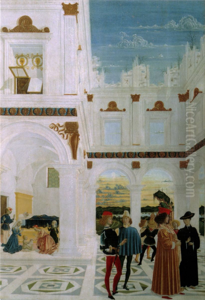 Saint Bernardino heals a barren woman or resurrects a dead child Oil Painting by Pietro Vannucci Perugino