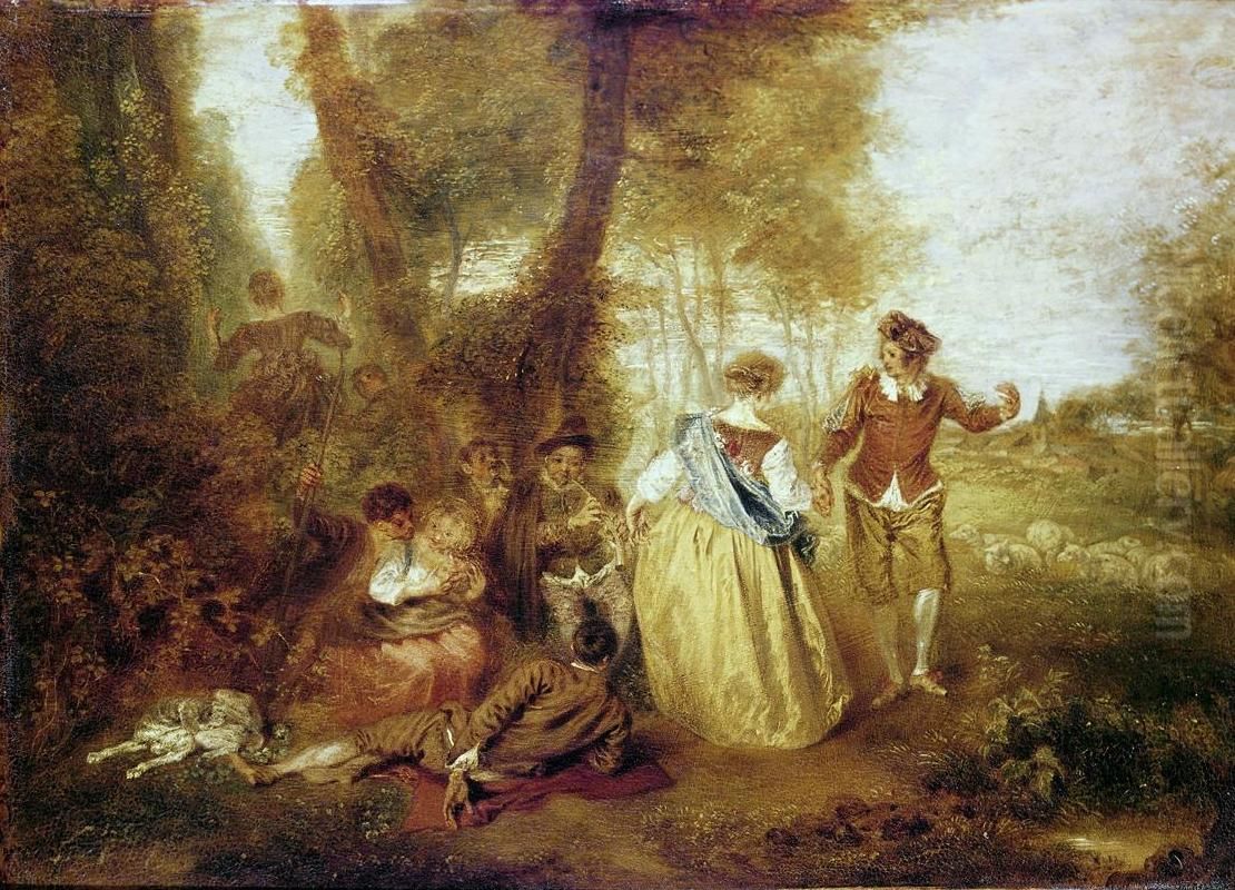 Le Plaisir pastoral Oil Painting by Jean-Antoine Watteau