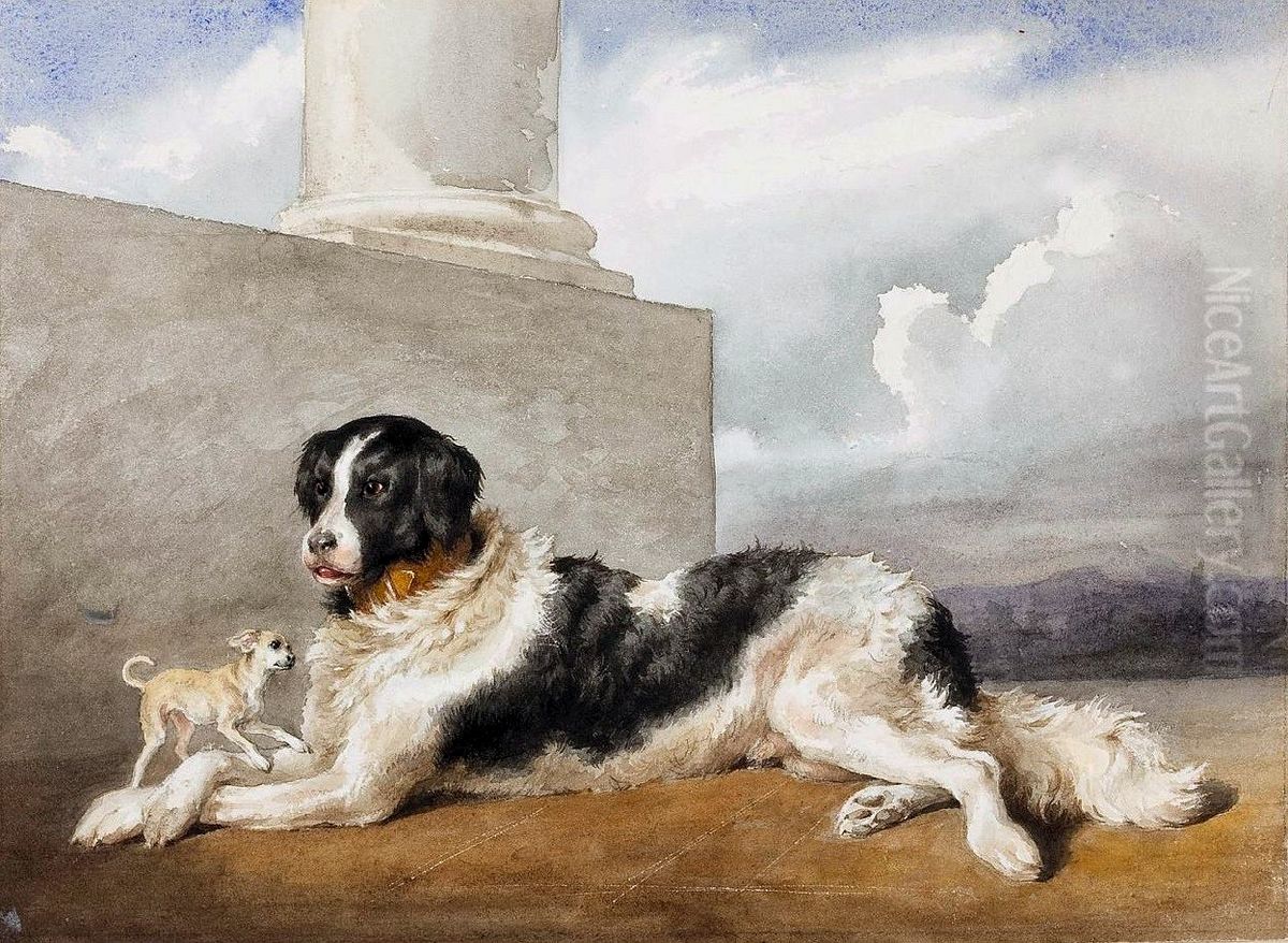 Sultan and Rosette - the dogs of the Czartoryskis. Oil Painting by Rosa Bonheur