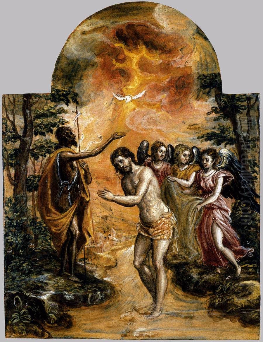 The Baptism of Christ Oil Painting by El Greco