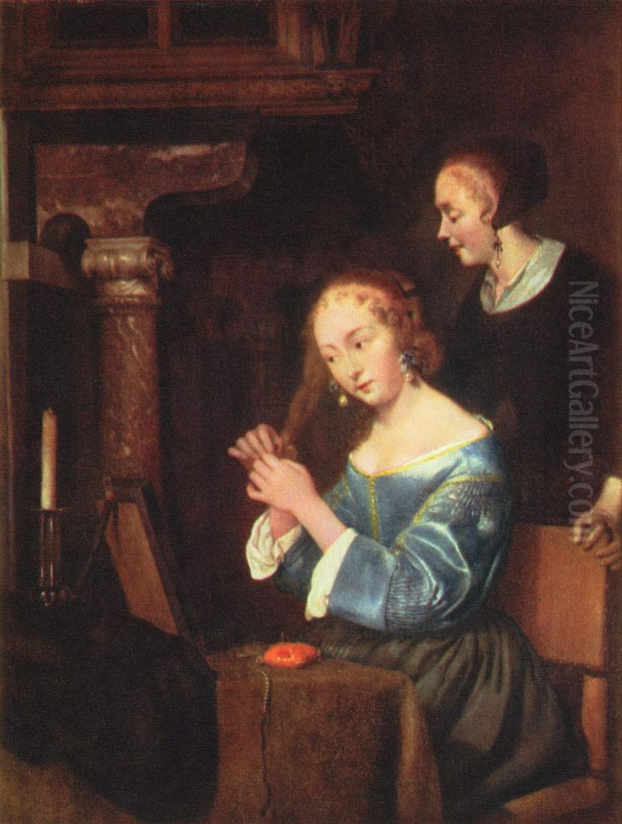 Dame bei der Toilette Oil Painting by Gerard Ter Borch