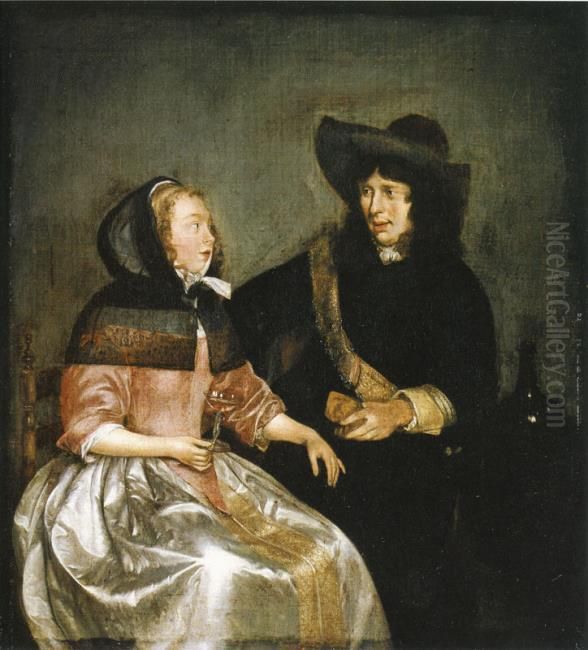 Drinking Couple Oil Painting by Gerard Ter Borch