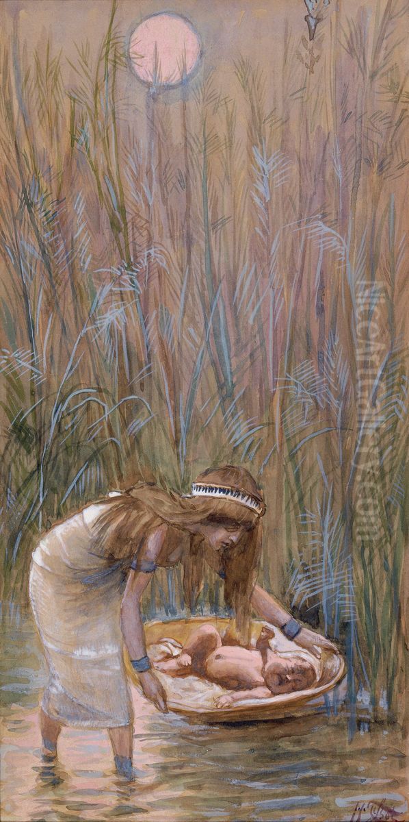 Moses Laid Amid the Flags Oil Painting by James Jacques Joseph Tissot