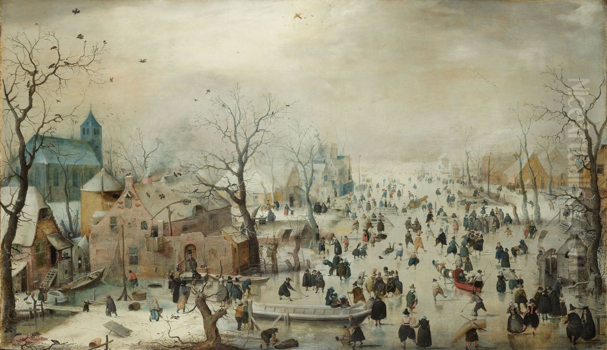 Winterlandschaft mit Schlittschuhlaufern Oil Painting by Hendrick Avercamp
