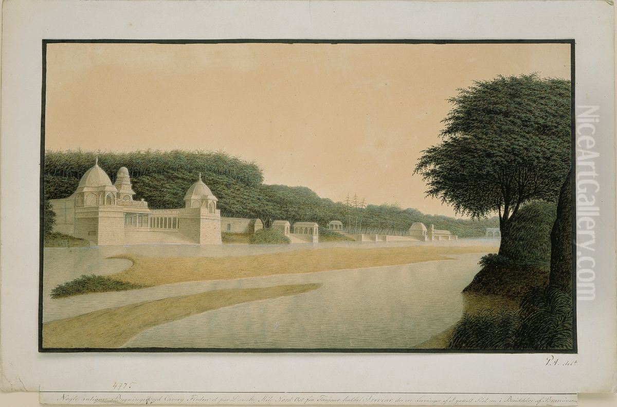 Ancient buildings by the Cavery River Oil Painting by Peter Anker