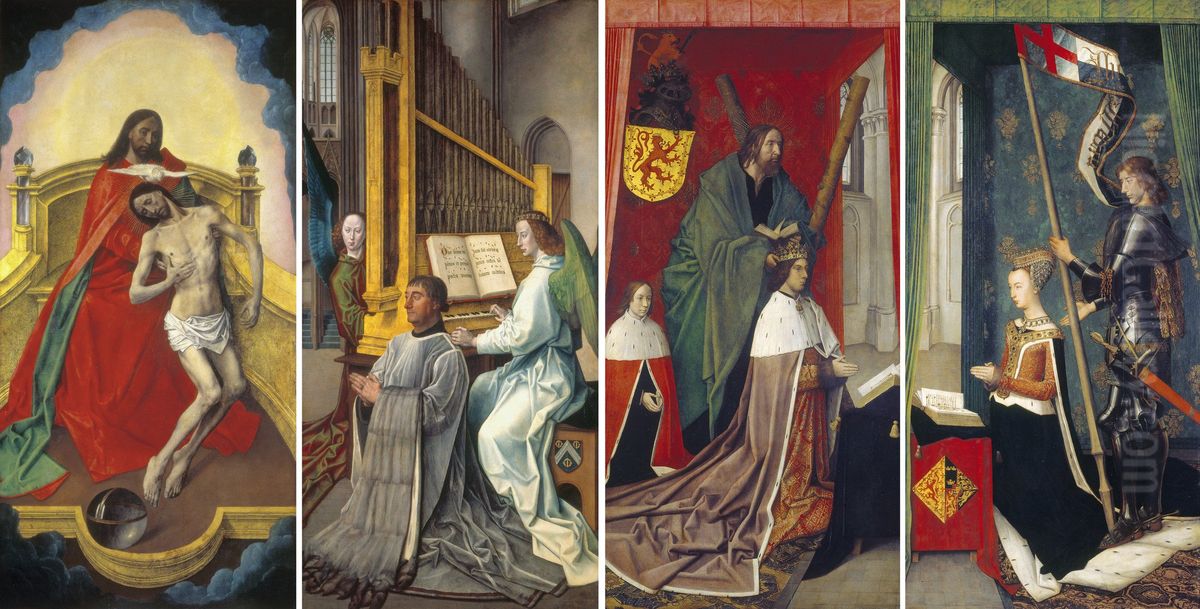 The Trinity Altarpiece panels Oil Painting by Hugo Van Der Goes