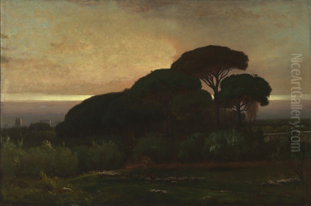 Stone -Pines (Pine Grove, Barberini Villa, Albano Italy) Oil Painting by George Inness