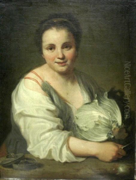 La coupeuse de choux Oil Painting by Jean-Baptiste Santerre