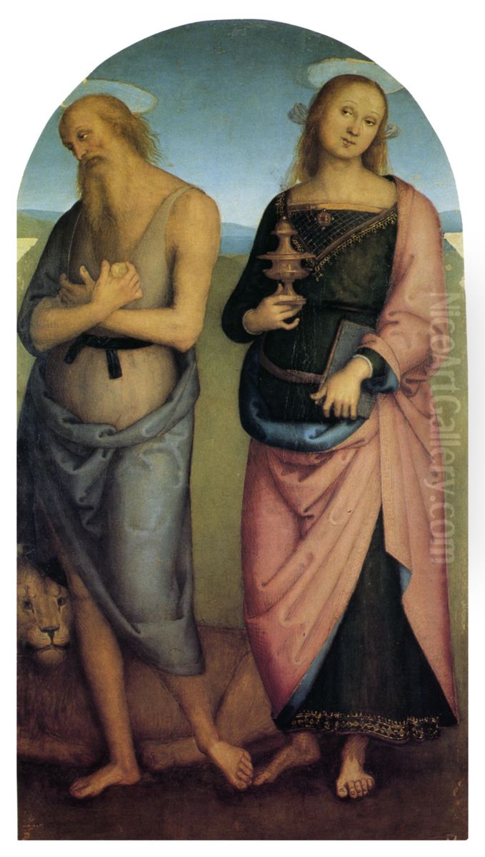 St Jerome and St Mary Magdelen Oil Painting by Pietro Vannucci Perugino