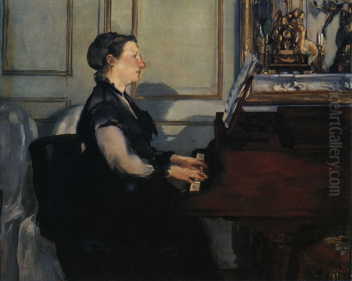 Mme Edouard Manet au Piano Oil Painting by Edouard Manet