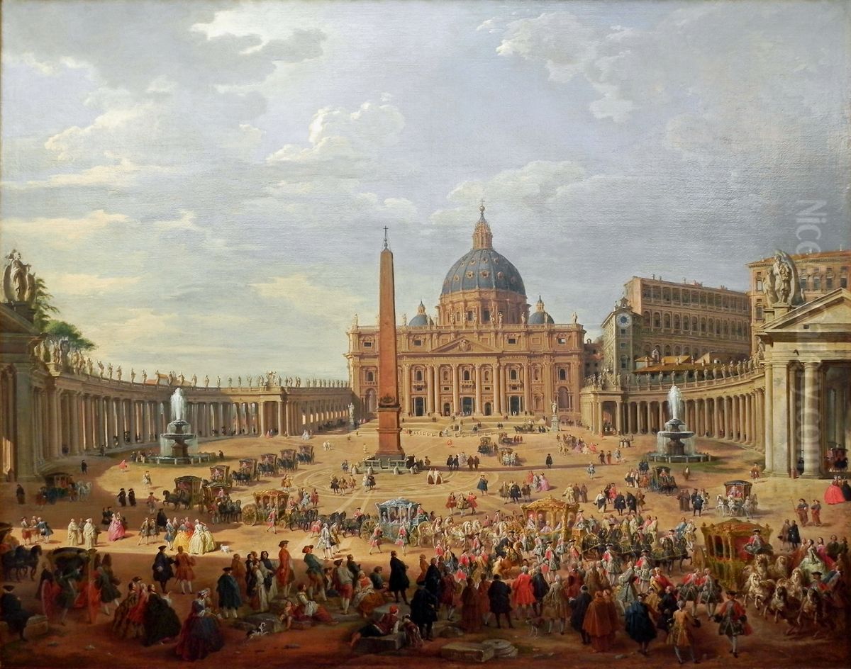 Die Ausfahrt des Duc de Choiseul (1719-1785) auf dem Petersplatz in Rom Oil Painting by Giovanni Paolo Panini