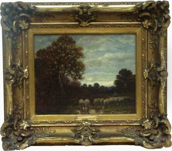 Moutons A La Mare ABarbizon Oil Painting by Paul Chaigneau