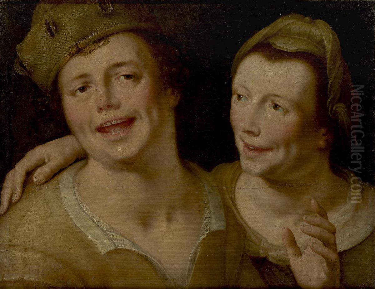 Een zingende man en vrouw Oil Painting by Cornelis van Haarlem