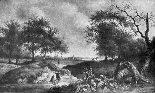 Landscape with hunters Oil Painting by Jan Wijnants