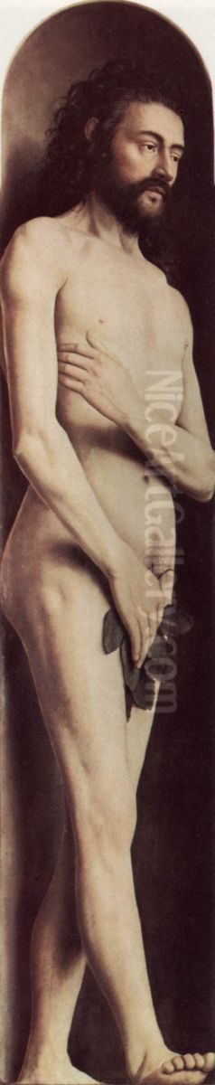 Genter Altar, Altar des Mystischen Lammes, linker Flugel, oben, aussere Szene: Adam Oil Painting by Hubert van Eyck