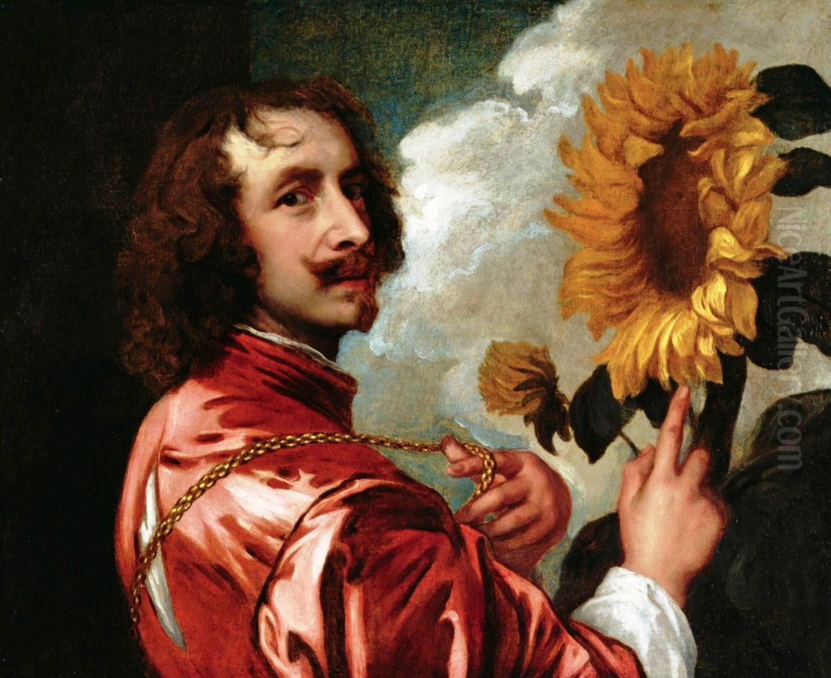 Self-portrait with a sunflower Oil Painting by Sir Anthony Van Dyck