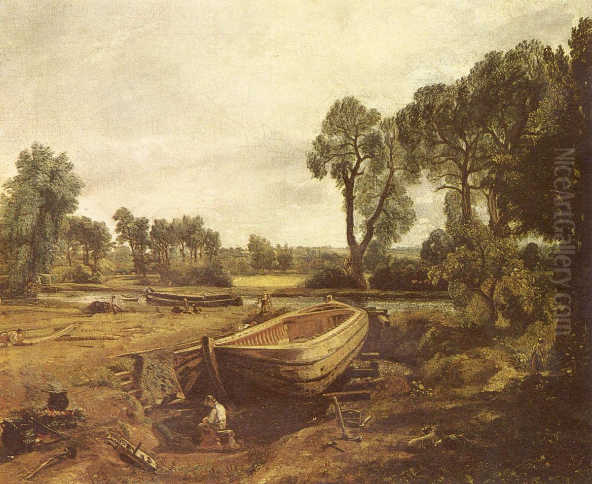 Bootsbau in Flatford Oil Painting by John Constable