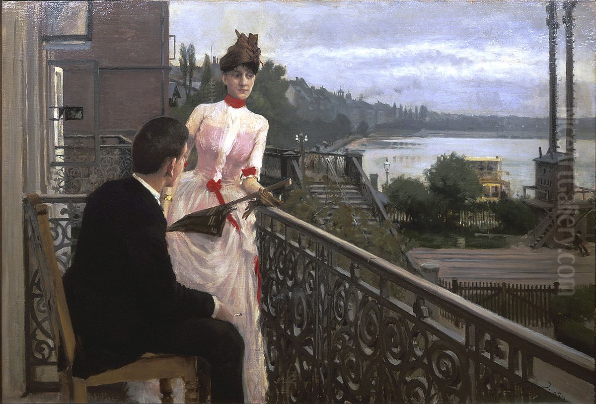 View from the artist's balcony, Sortedams Dosseringen Oil Painting by Paul Gustav Fischer