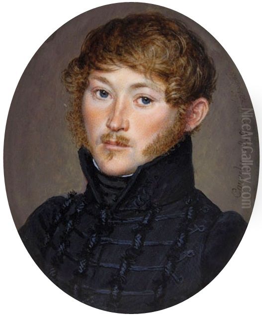 Miniature of a young man in a chamara. Oil Painting by Jean-Baptiste Couvelet