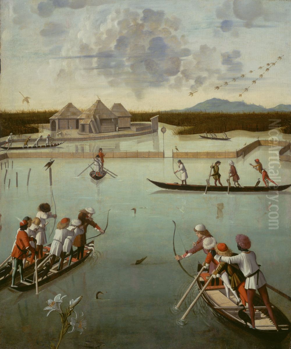 Hunting on the Lagoon (recto); Letter Rack (verso) Oil Painting by Vittore Carpaccio