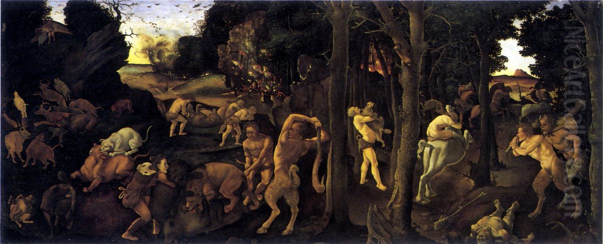 A Hunting Scene Oil Painting by Piero Di Cosimo