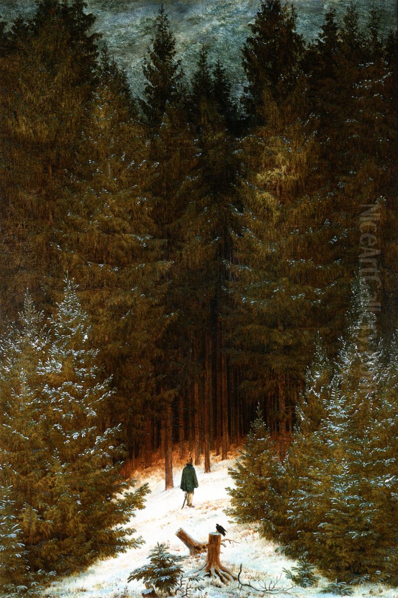 The Chasseur in the Forest Oil Painting by Caspar David Friedrich