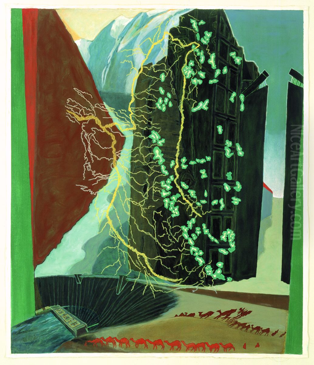 Testament of the Powers That Be (Where Trees Turn to Sand, Residual Colours Stain the Lands Oil Painting by Jo Baer