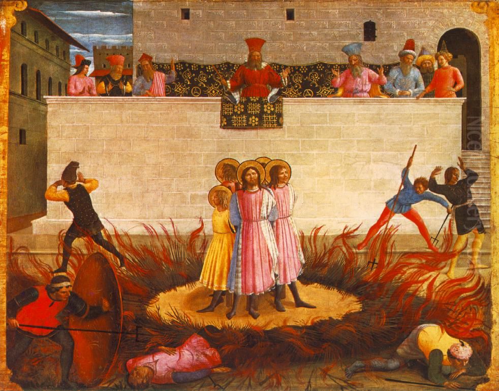 Saints Cosmas and Damian and their Brothers Surviving the Stake Oil Painting by Fra Angelico