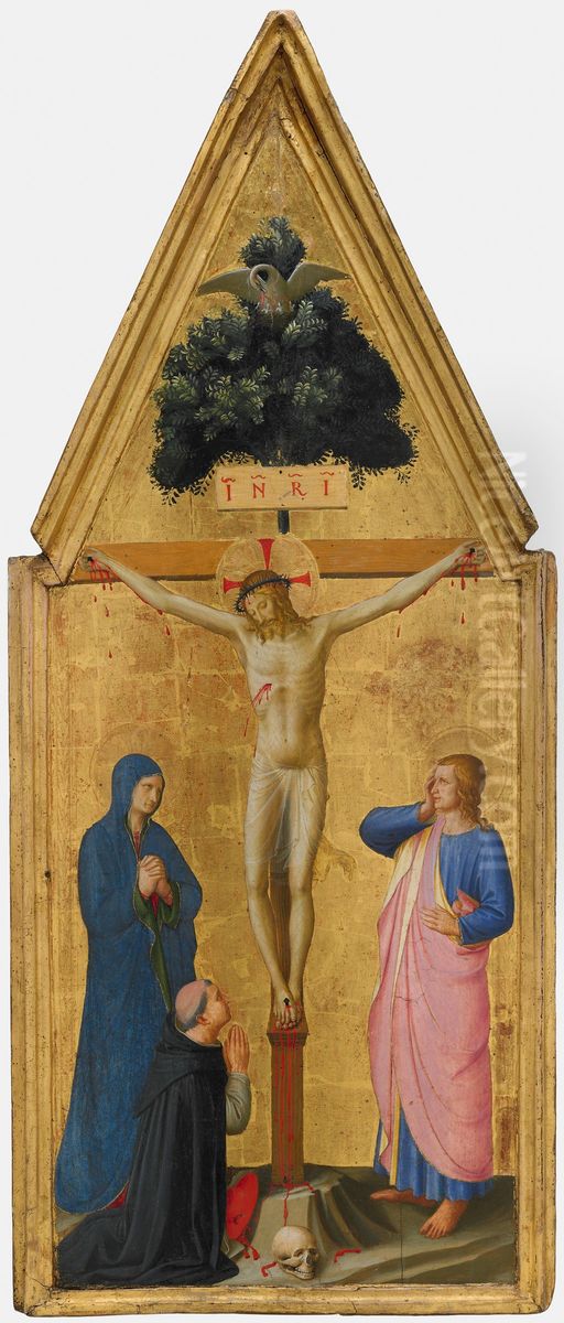 Christ on the Cross, the Virgin, Saint John the Evangelist, and Cardinal Torquemada Oil Painting by Fra Angelico