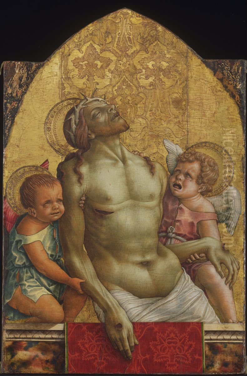 Dead Christ Supported by Two Angels Oil Painting by Carlo Crivelli