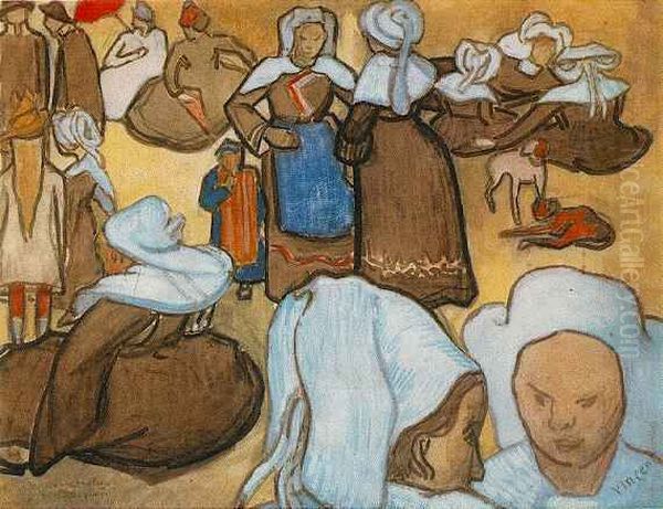 Bretonische Frauen und Kinder Oil Painting by Vincent Van Gogh